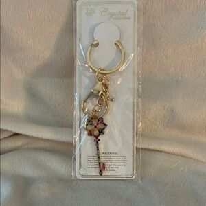Gold Key Charm Keychain with Multicolor Crystals